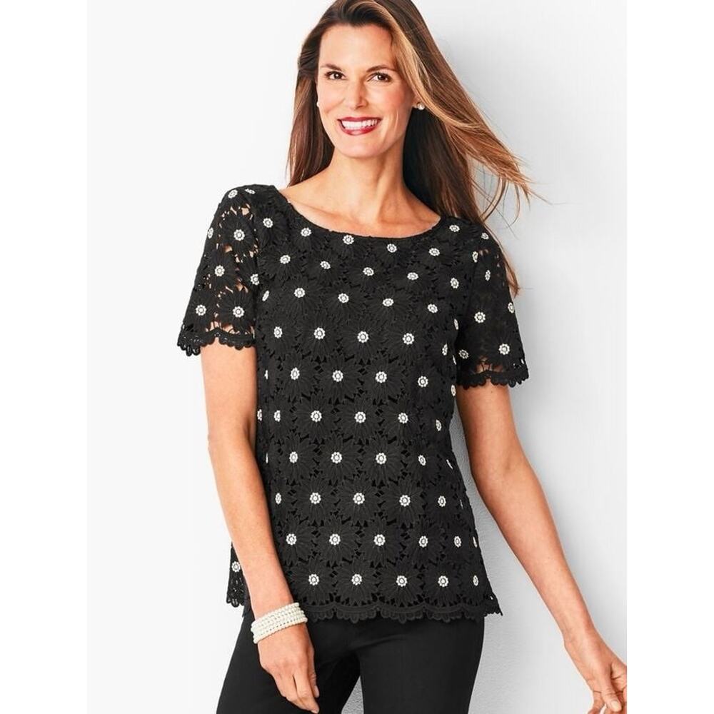 Talbots RSVP Women’s Daisy Lace Top Black Floral Size XS